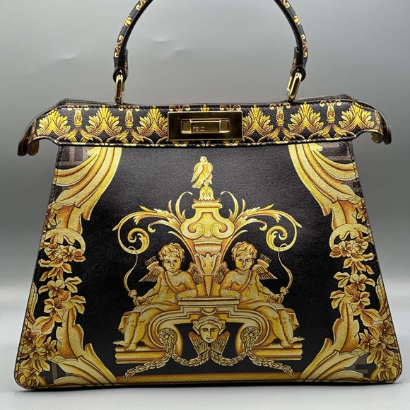 FENDI X VERSACE Vitello Seta Nappa Fendace FF Baroque Medium Peekaboo Bag - Picture 3 of 7